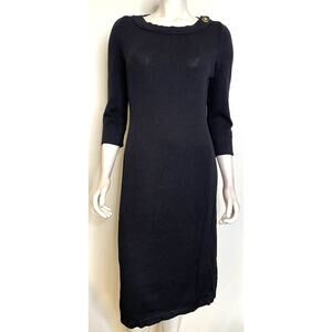 St John Collection Black Santana Knit Dress 6 3/4 Sleeves Portrait Neckline
